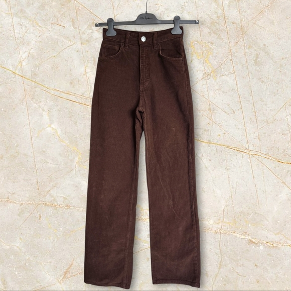 ZARA Women's Brown High Waist Straight Leg Corduroy Pants - Picture 4 of 16